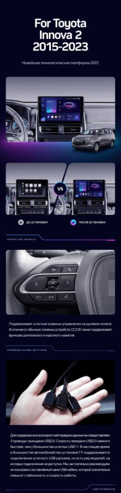 Штатная магнитола Teyes CC3L 4/64 Toyota Innova 2 (2015-2023)