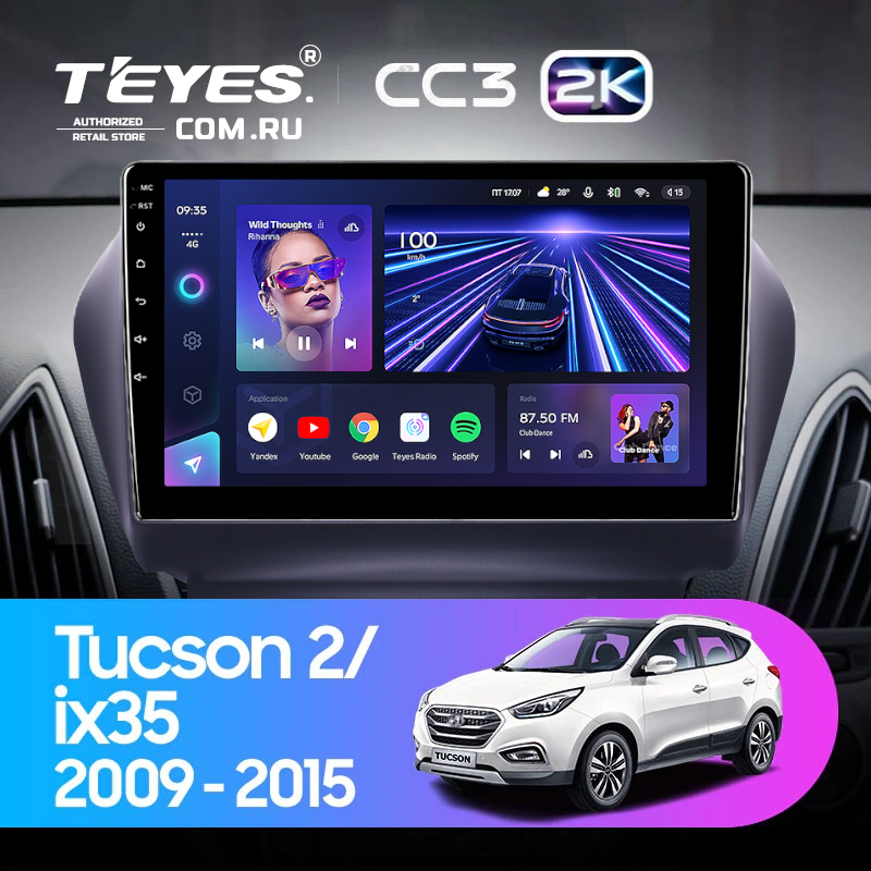 Штатная магнитола Teyes CC3 2K 4/32 Hyundai ix35 (2009-2015) (Tucson 2) Тип-C (10")