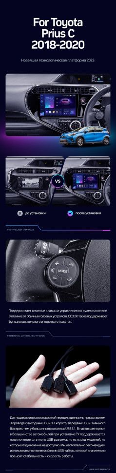 Штатная магнитола Teyes CC3L 4/64 Toyota Prius C (2018-2020) Правый руль