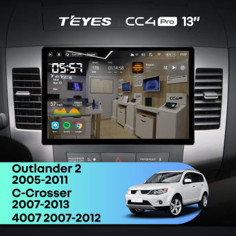 Штатная магнитола Teyes CC4 Pro 8/128 Mitsubishi Outlander 2 (2005-2011) Тип-B (13")
