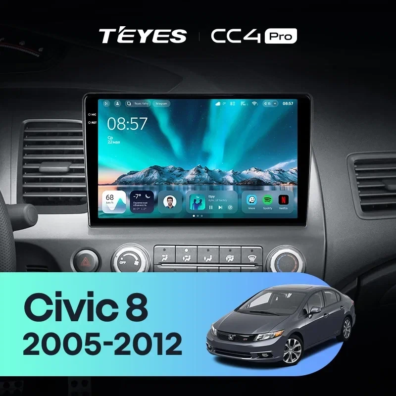 Штатная магнитола Teyes CC4 Pro 8/128 Honda Civic 8 FK FN FD (2005-2012) Правый руль