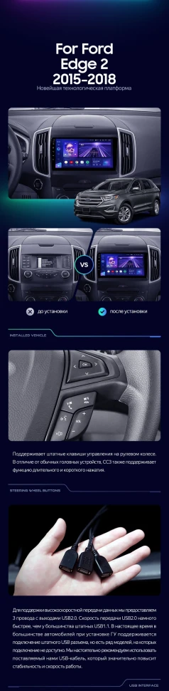 Штатная магнитола Teyes CC3 2K 6/128 Ford Edge 2 (2015-2018) F2