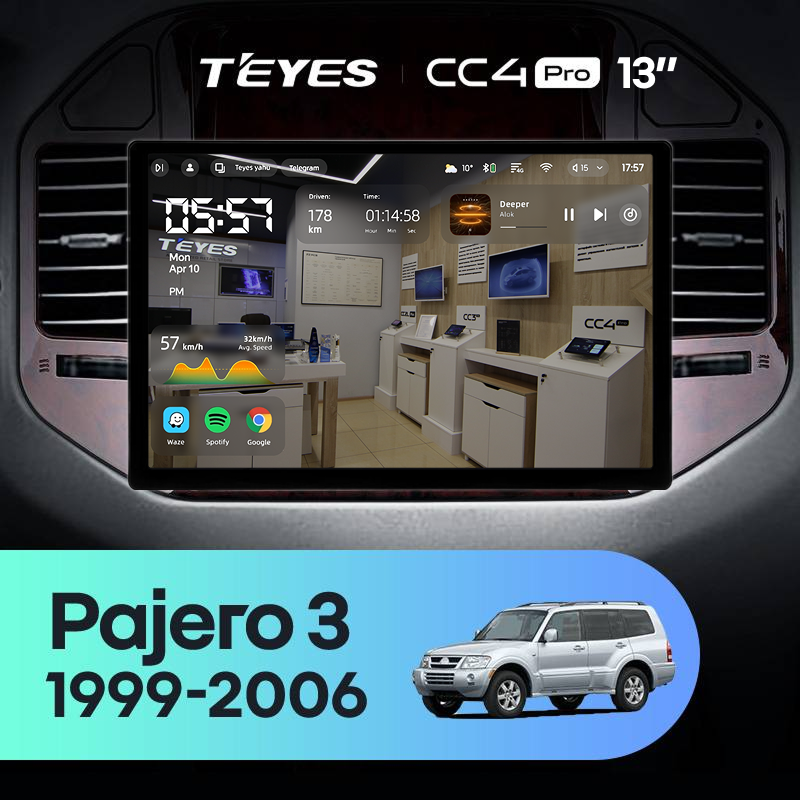 Штатная магнитола Teyes CC4 Pro 8/128 Mitsubishi Pajero 3 V70 V60 (1999-2006) (13")