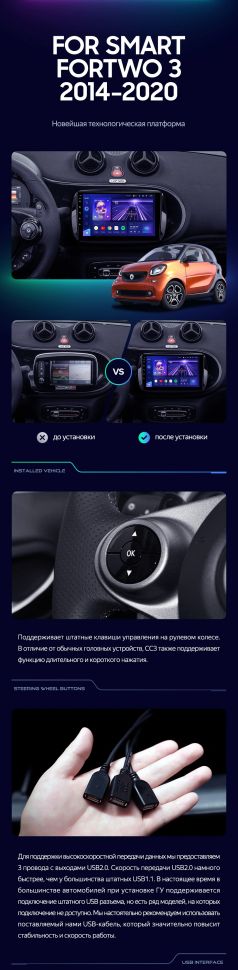 Штатная магнитола Teyes CC3 2K 4/64 Mercedes-Benz Smart Fortwo 3 C453 A453 W453 (2014-2020)