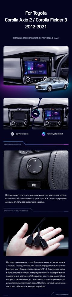Штатная магнитола Teyes CC3 2K 6/128 Toyota Corolla Fielder 3 E160 (2012-2021)