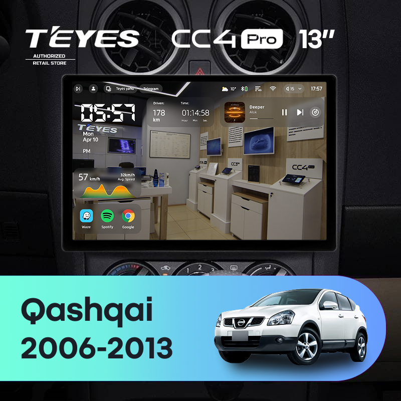 Штатная магнитола Teyes CC4 Pro 8/128 Nissan Qashqai 1 J10 (2006-2013) F2 (13")