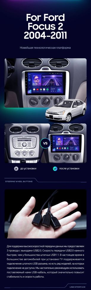 Штатная магнитола Teyes CC3 2K 4/32 Ford Focus 2 Mk 2 (2004-2011) F2