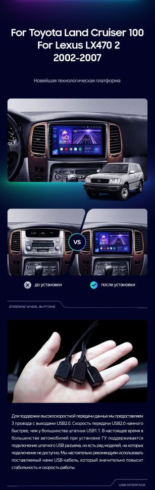 Штатная магнитола Teyes CC3 6/128 Toyota Land Cruiser LC 100 (2002-2007) Тип-B