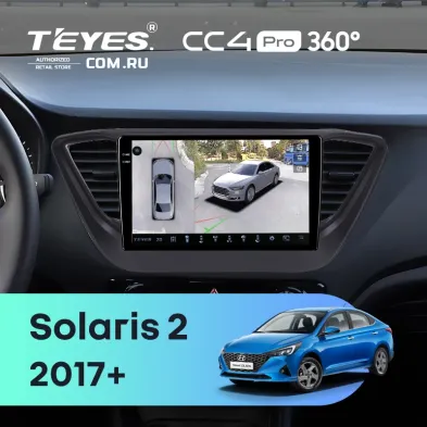 Штатная магнитола Teyes CC4 Pro 360 8/128 Hyundai Solaris 2 (2017-2020) F2 (черный матовый) Тип-A