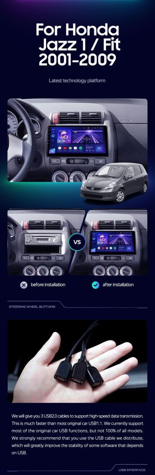 Штатная магнитола Teyes CC3 2K 4/64 Honda Fit 1 (2001-2009)