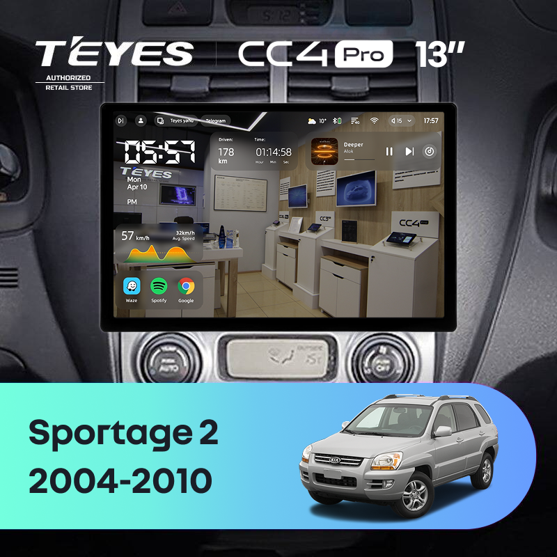 Штатная магнитола Teyes CC4 Pro 8/128 Kia Sportage 2 (2004-2010) (13")
