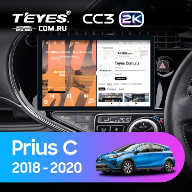 Штатная магнитола Teyes CC3 2K 6/128 Toyota Prius C (2018-2020) Правый руль (11")