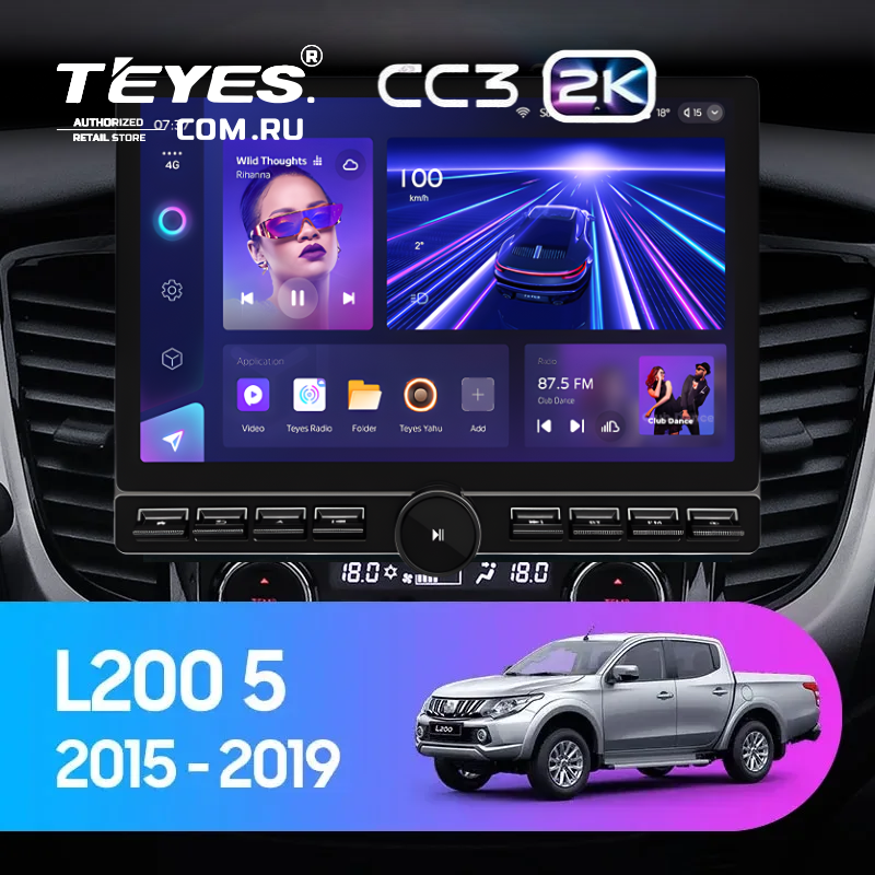 Штатная магнитола Teyes CC3 2K 6/128 Mitsubishi L200 5 (2015-2019) климат контроль F2 (13" с кнопками)