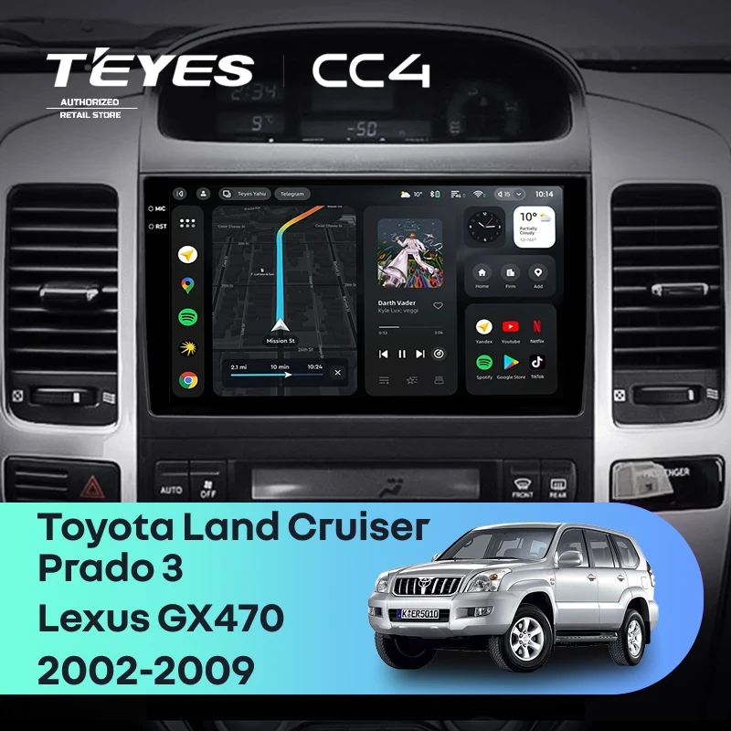 Штатная магнитола Teyes CC4 8/128 Toyota Land Cruiser Prado J120 (2004-2009) F1 Тип-B