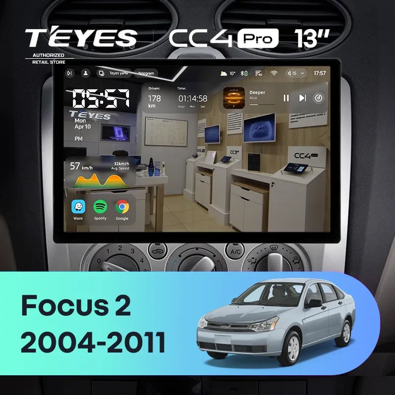 Штатная магнитола Teyes CC4 Pro 12/256 Ford Focus 2 Mk 2 (2004-2011) F2 (13")