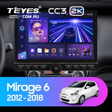 Штатная магнитола Teyes CC3 2K 6/128 Mitsubishi Mirage 6 (2012-2018) (13" с кнопками)
