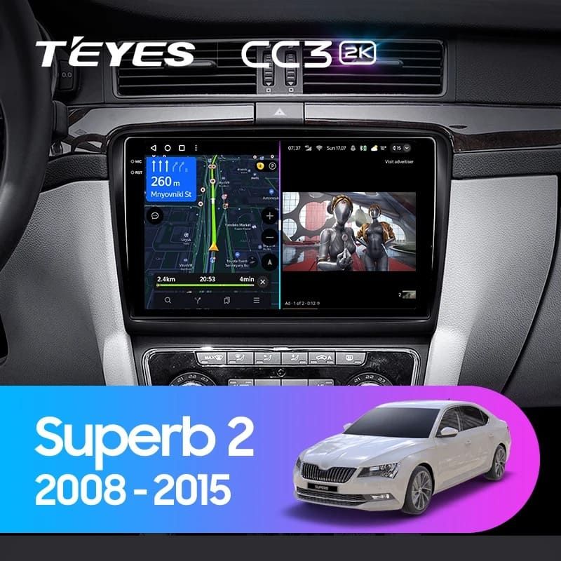 Штатная магнитола Teyes CC3 2K 6/128 Skoda Superb 2 B6 (2008-2015) (10 inch Universal)