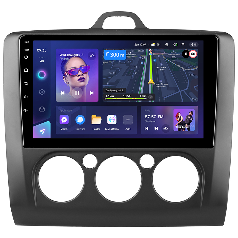 Переходная рамка Ford Focus 2 (2004-2011) (F1 - кондиционер) (чёрная) (9")