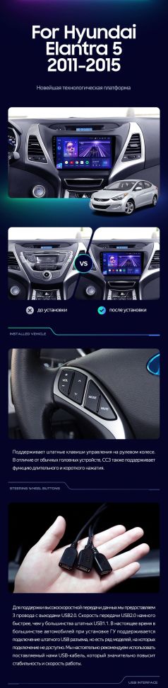 Штатная магнитола Teyes CC3 4/32 Hyundai Elantra 5 JK GD MD UD (2010-2016) F1