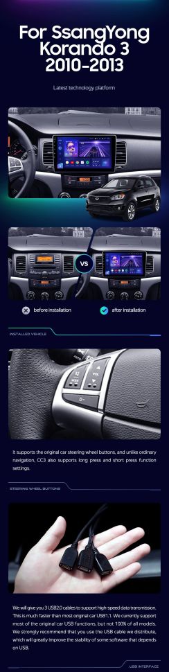 Штатная магнитола Teyes CC3 2K 4/64 SsangYong Korando 3 (2010-2013)