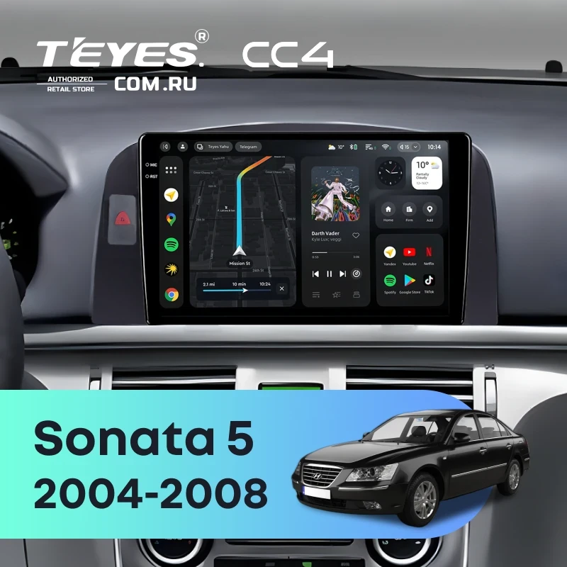 Штатная магнитола Teyes CC4 8/128 Hyundai Sonata 5 NF (2004-2008) F2