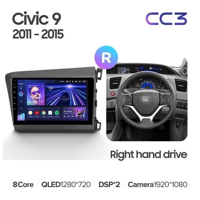 Штатная магнитола Teyes CC3L 4/64 Honda Civic 9 FB FK FD (2011-2015) Правый руль
