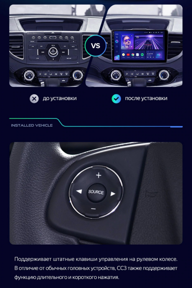 Штатная магнитола Teyes CC3 2K 6/128 Honda CR-V 4 RM RE (2011-2018) Тип-A