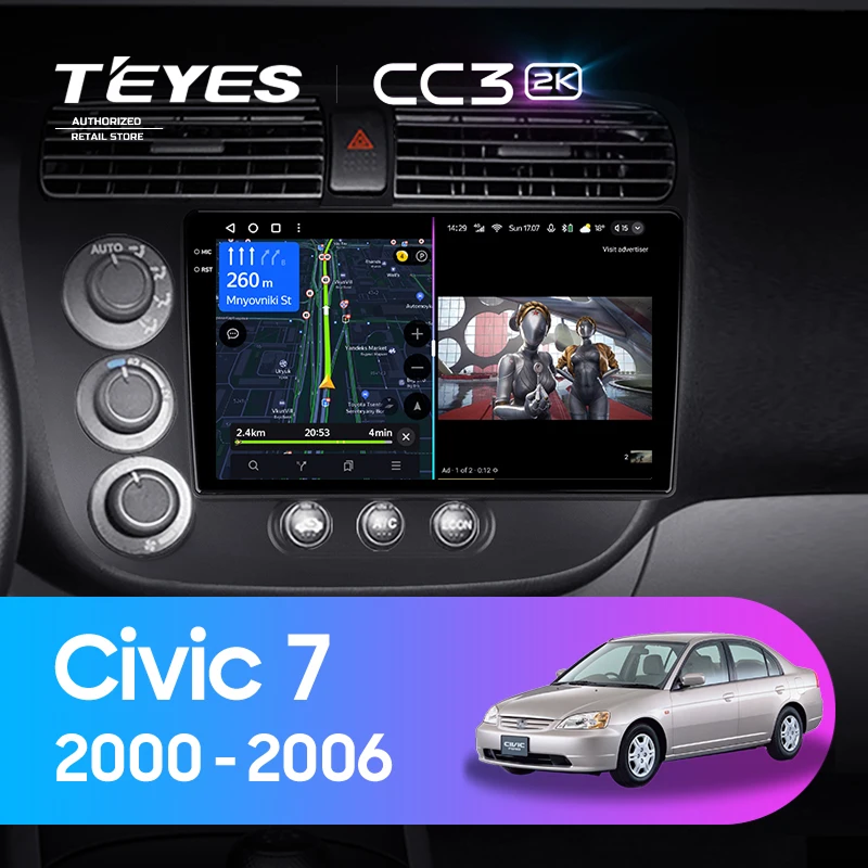 Штатная магнитола Teyes CC3 2K 4/32 Honda Civic 7 (2000-2006) F1