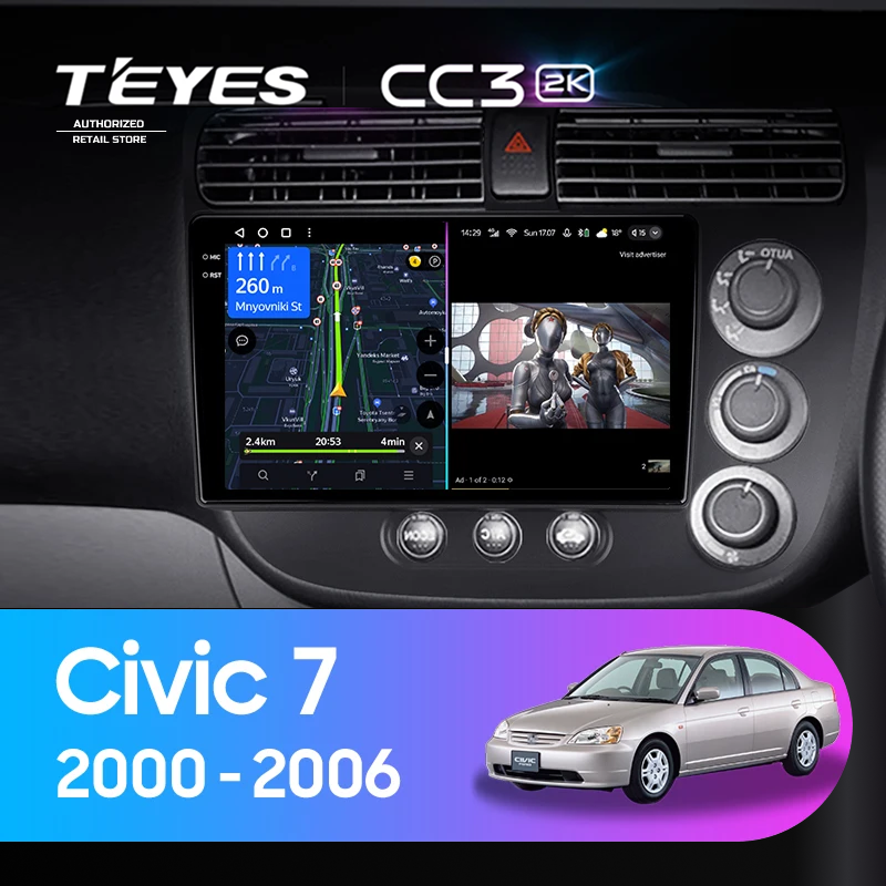 Штатная магнитола Teyes CC3 2K 6/128 Honda Civic 7 (2000-2006) F2 Правый руль