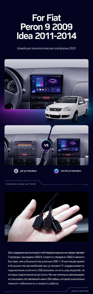 Штатная магнитола Teyes CC3L 4/64 Fiat Peron 9 2009 Idea (2011-2014)