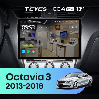 Штатная магнитола Teyes CC4 Pro 8/128 Skoda Octavia 3 A7 (2013-2018) Тип-B (13")