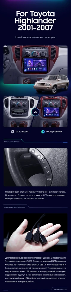Штатная магнитола Teyes CC3 4/32 Toyota Highlander 1 XU20 (2001-2007)