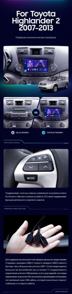 Штатная магнитола Teyes CC3 4/32 Toyota Highlander 2 XU40 (2007-2013) F3 9"
