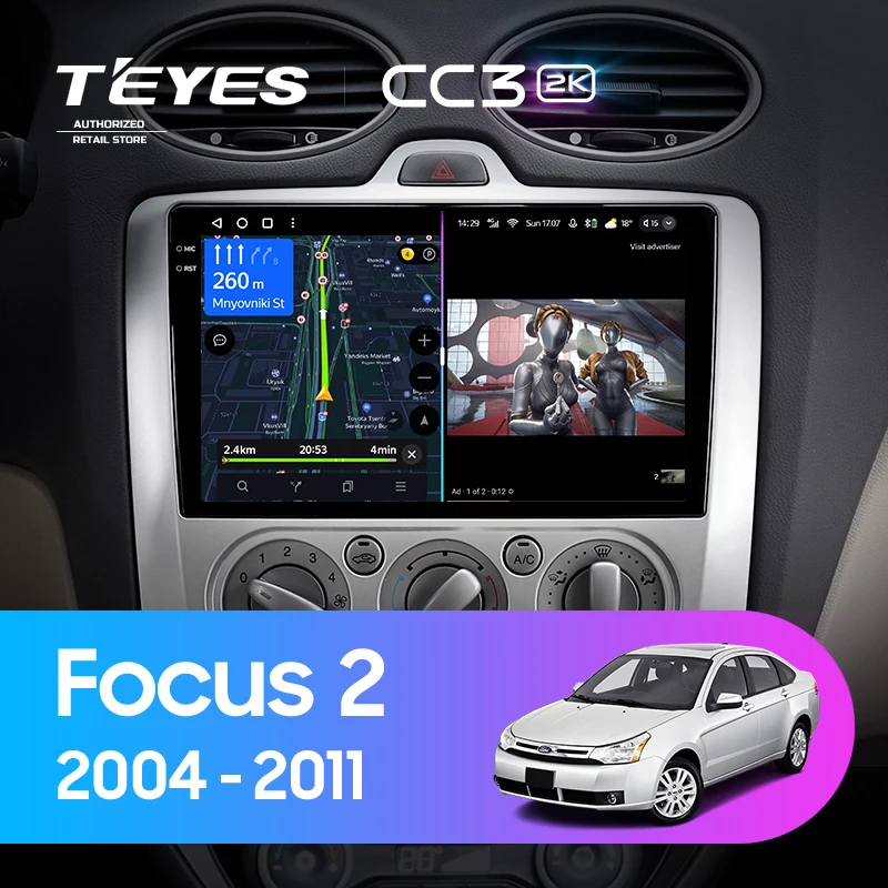 Штатная магнитола Teyes CC3 2K 360 6/128 Ford Focus 2 Mk 2 (2004-2011) F1