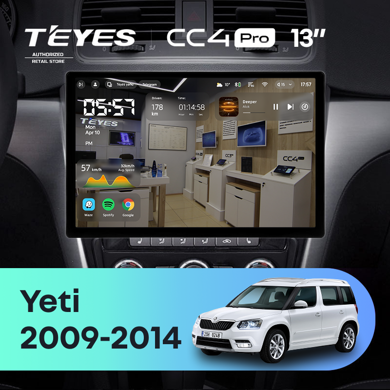 Штатная магнитола Teyes CC4 Pro 8/128 Skoda Yeti 5L (2009-2014) (13") (10 inch Universal)