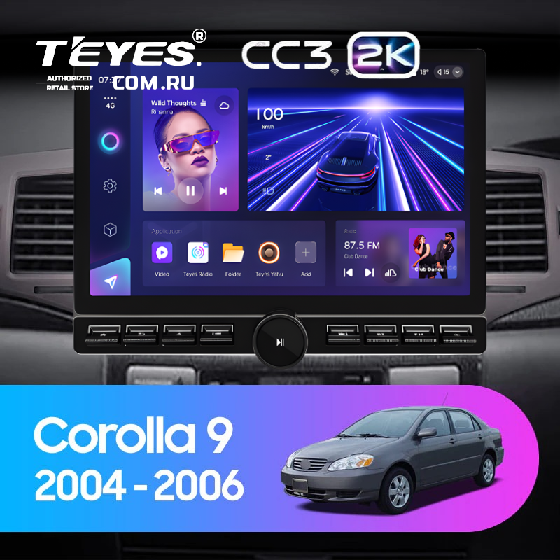 Штатная магнитола Teyes CC3 2K 6/128 Toyota Corolla 9 E120 (2004-2006) (13" с кнопками)