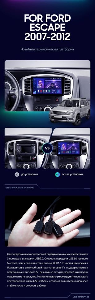 Штатная магнитола Teyes CC3 2K 360 6/128 Ford Escape (2007-2012)